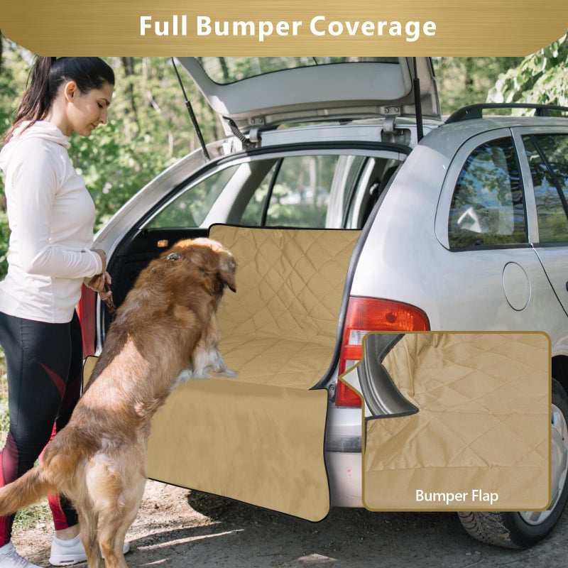 F-color SUV Cargo Liner for Dogs, Water Resistant Pet Cargo Cover Dog Seat Cover Mat for SUVs Sedans Vans with Bumper Flap Protector, Non-Slip, Large Size Universal Fit, Khaki - Image 5